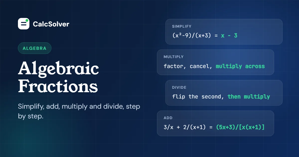Algebraic Fractions: simplify, multiply, divide and add