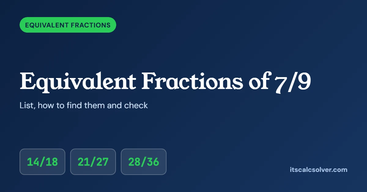 Equivalent fractions of 7/9: 14/18, 21/27 and 28/36